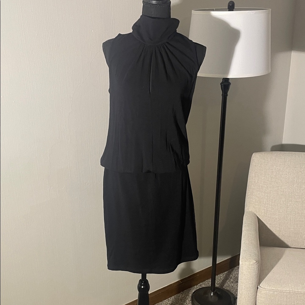 Theory Black Sleeveless Mock-Neck Shift Dress